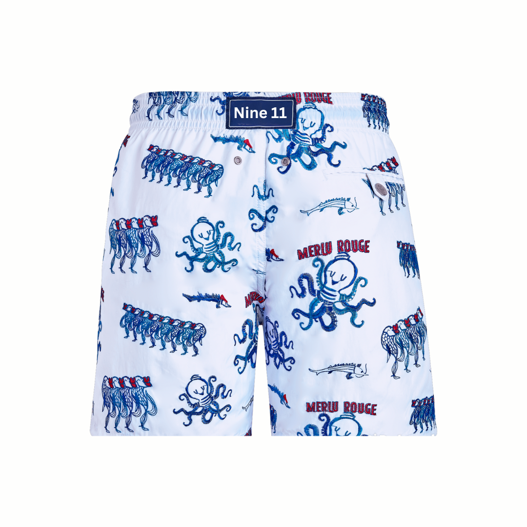 swim trunks embroidered au merlu rouge limited edition swimming trunk mistral - white