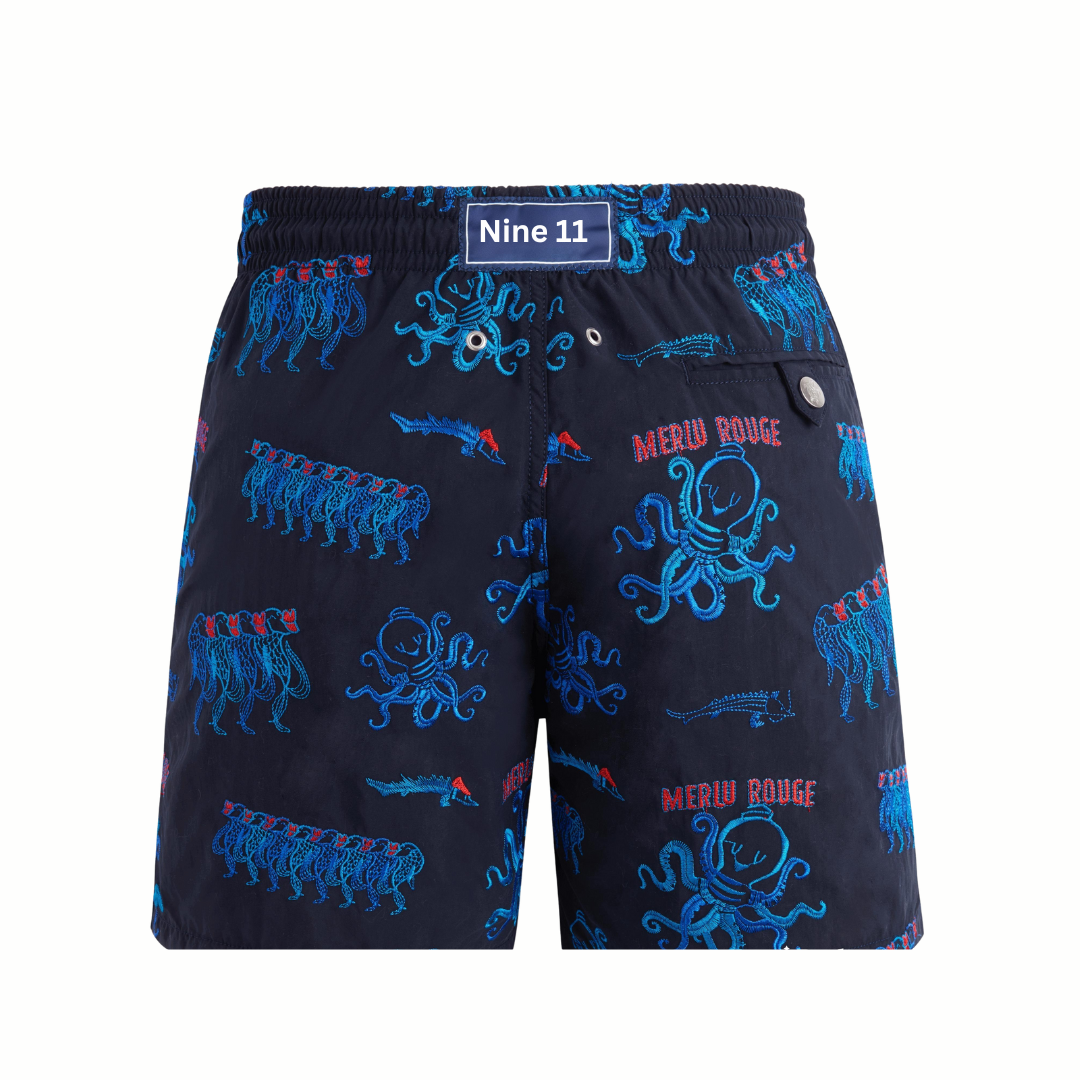 swim trunks embroidered au merlu rouge limited edition swimming trunk mistral - blue