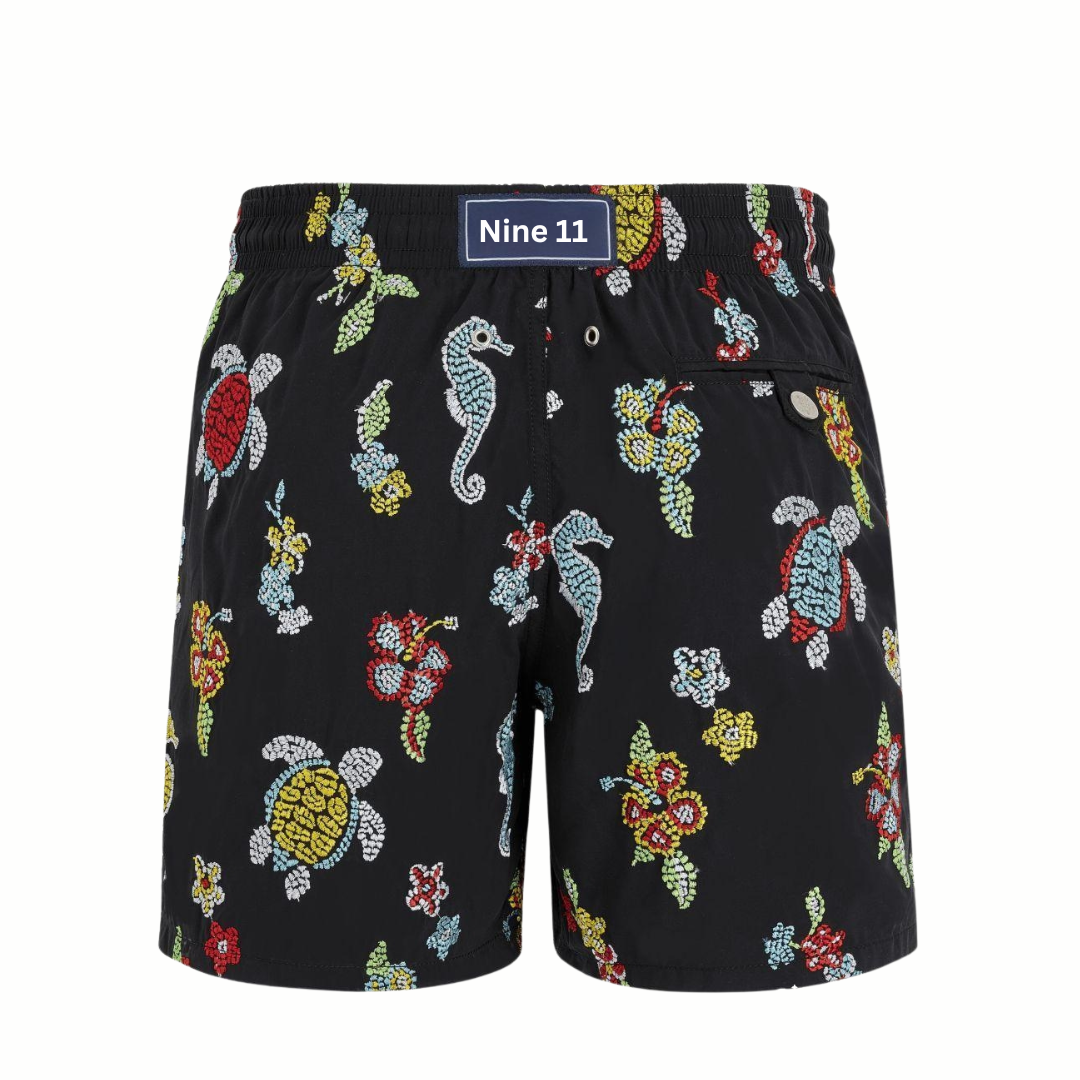 swim trunks embroidered au merlu rouge limited edition swimming trunk mistral - Black with Yellow