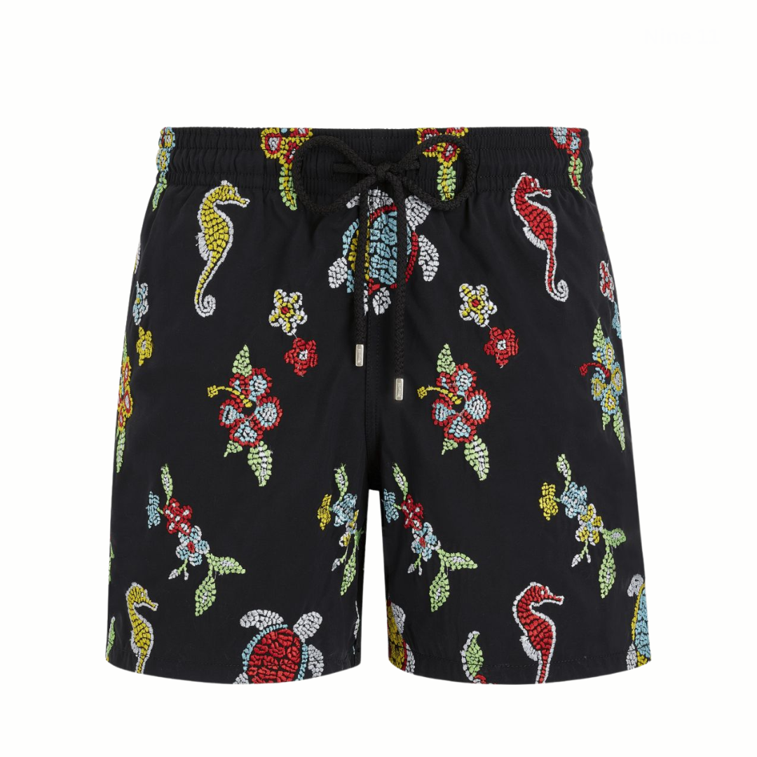 swim trunks embroidered au merlu rouge limited edition swimming trunk mistral - Black with Yellow